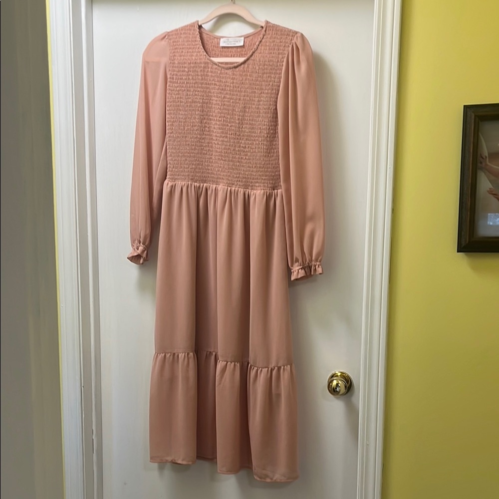 ‘Jilly Box’ Smocked Tiered Long Sleeve dress